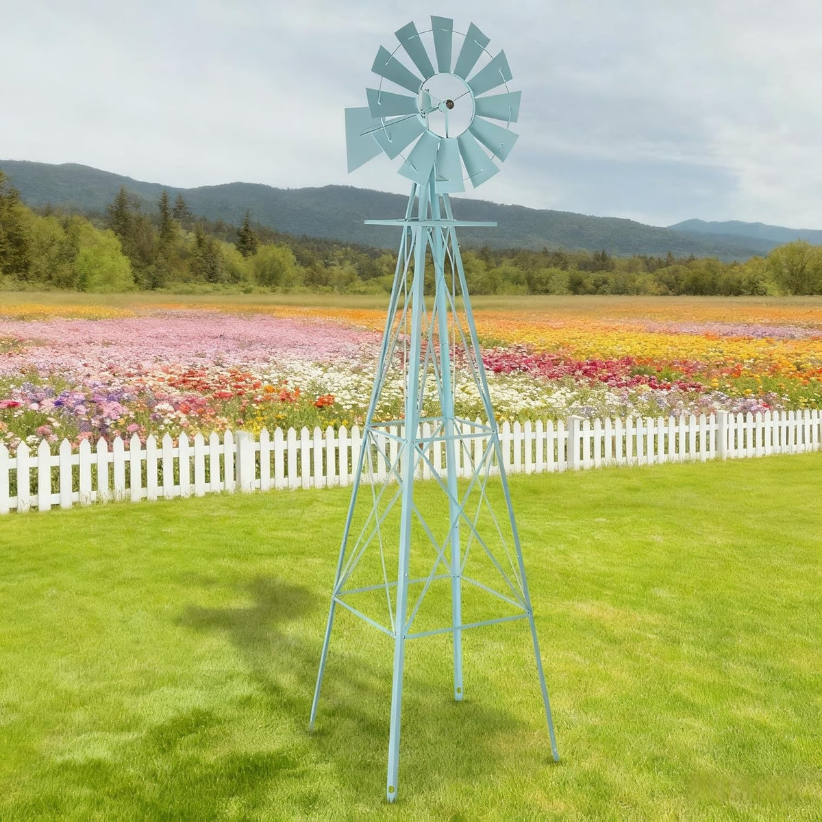 8FT Windmill for Yard Garden Decoration with Weather Vanes，Heavy Duty Outdoor Wind Mills, Large