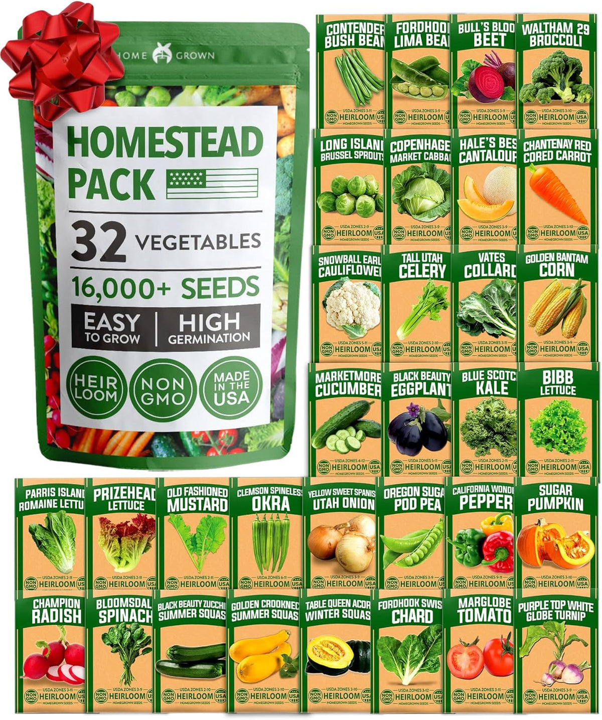 32 Heirloom Vegetable and Fruit Seeds for Planting - 16,000+ Seeds | Non-GMO Survival Seed Vault |