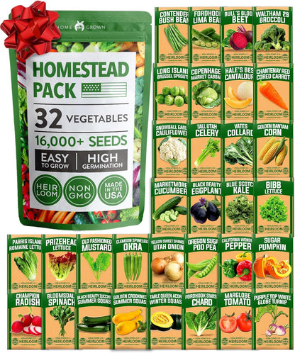 32 Heirloom Vegetable and Fruit Seeds for Planting - 16,000+ Seeds | Non-GMO Survival Seed Vault |