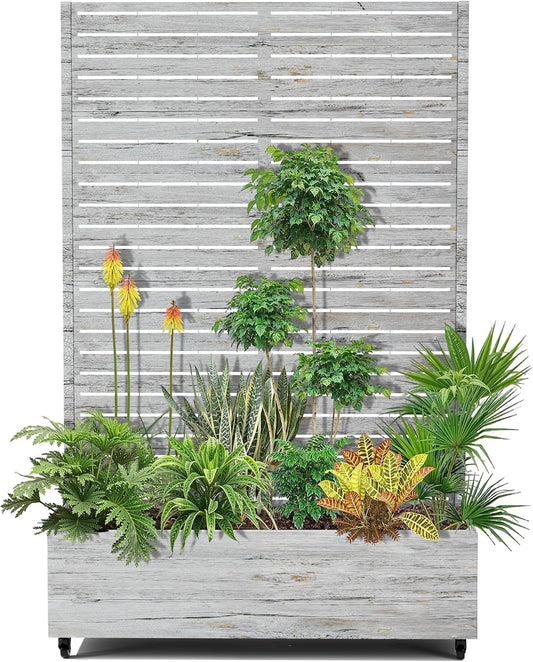 15.7"×70.9"×47.2" Metal Raised Garden Bed with Trellis and Wheels - Tall Trellis Planter Box for