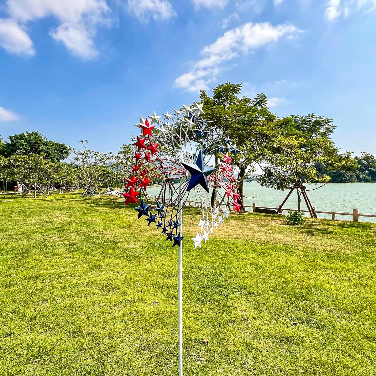 47.3” Red White & Blue Patriotic Wind Spinner – Star Design American Flag Spinner Outdoor – Metal