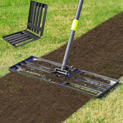 Lawn Leveling Rake,Folding 30x10 Inch Ground Plate,56 Inch Adjustable Long Handle Yard Level Tool