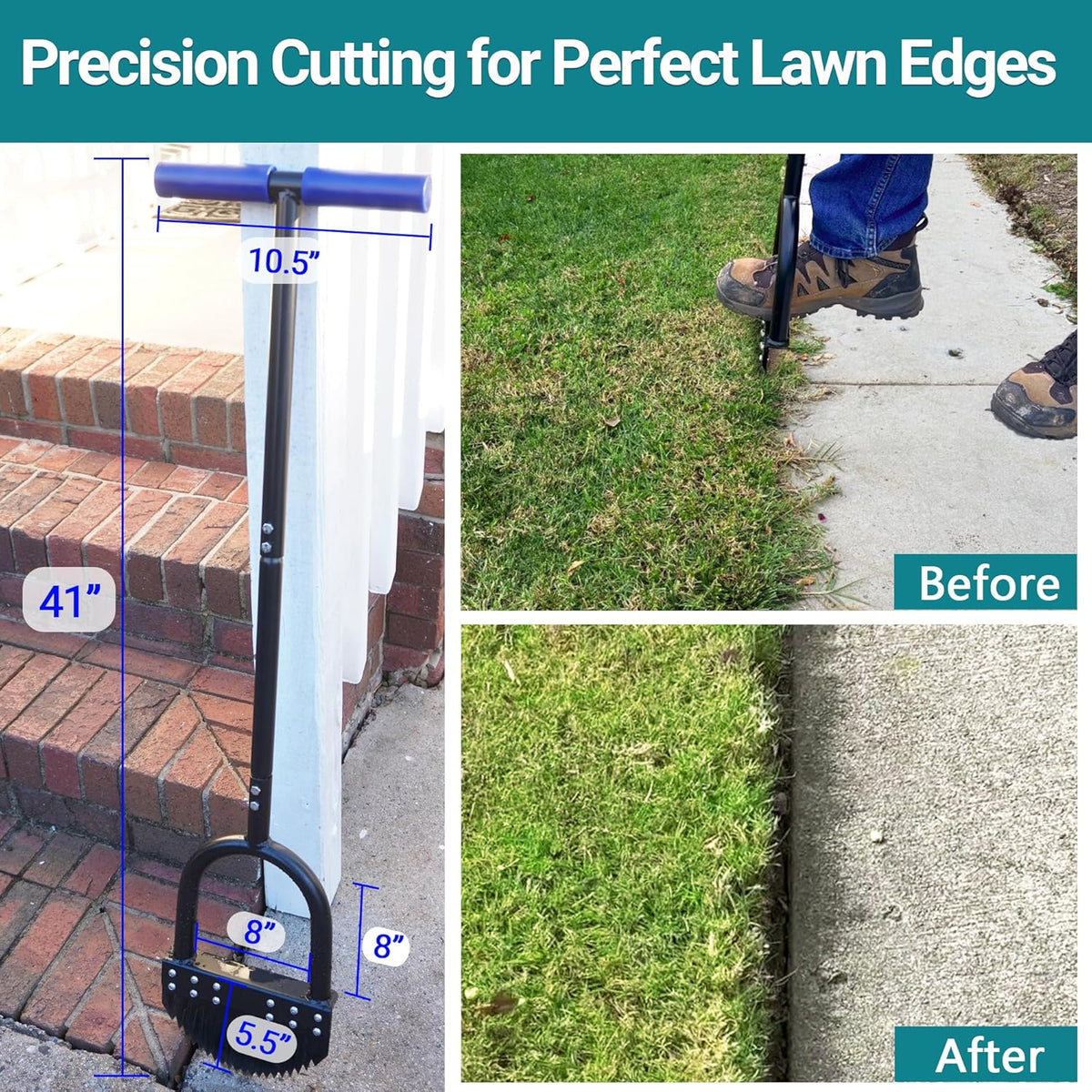 Edger Lawn Tool 41in Border Edger with Tempered Spring Steel Blade Long Rubber Handle Wide
