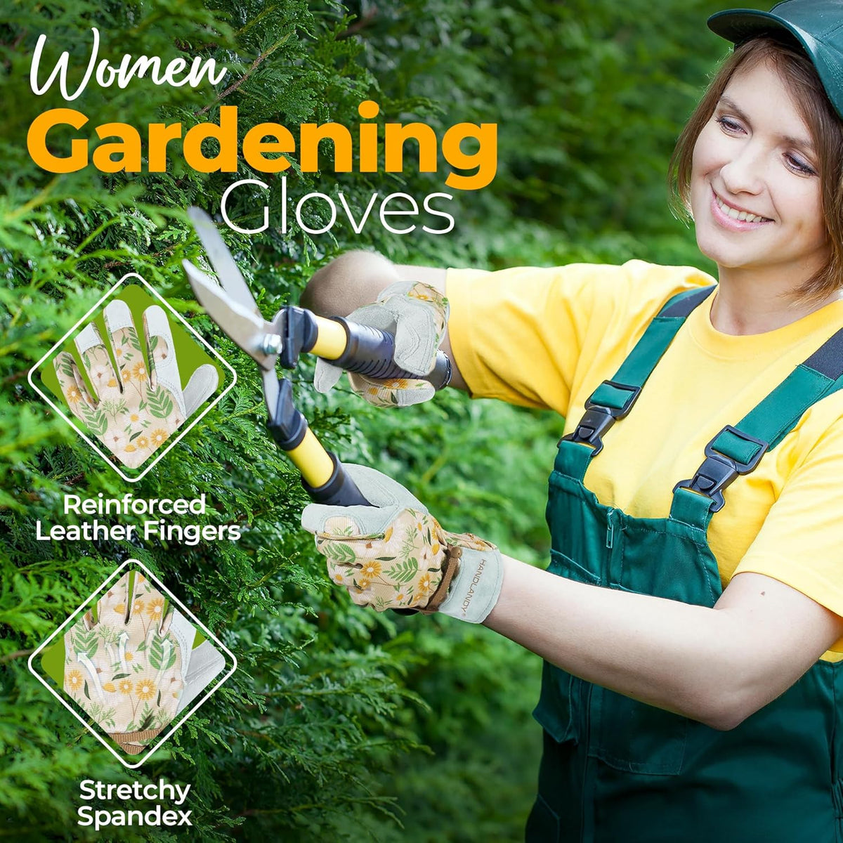 HANDLANDY Gardening Gloves for Women, Breathable Ladies Leather Garden Yard Gloves Best Gift for