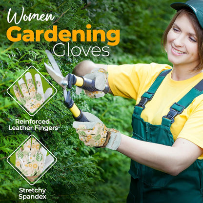 HANDLANDY Gardening Gloves for Women, Breathable Ladies Leather Garden Yard Gloves Best Gift for
