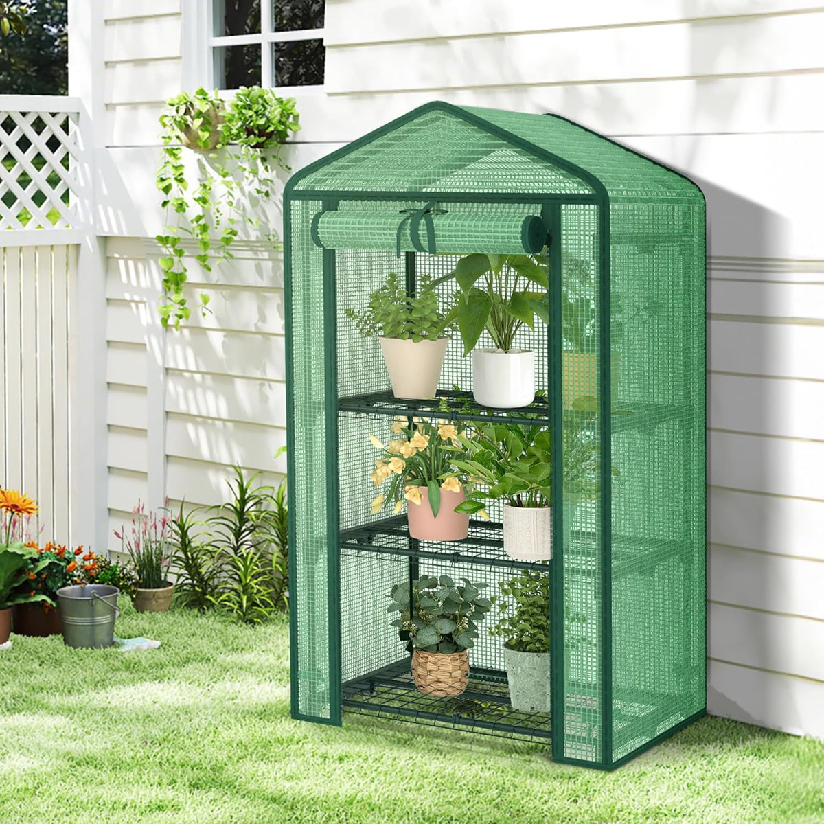 3-Tier Greenhouse for Indoor and Outdoor Use, 4ft Tall Portable Mini Green House with Shelves
