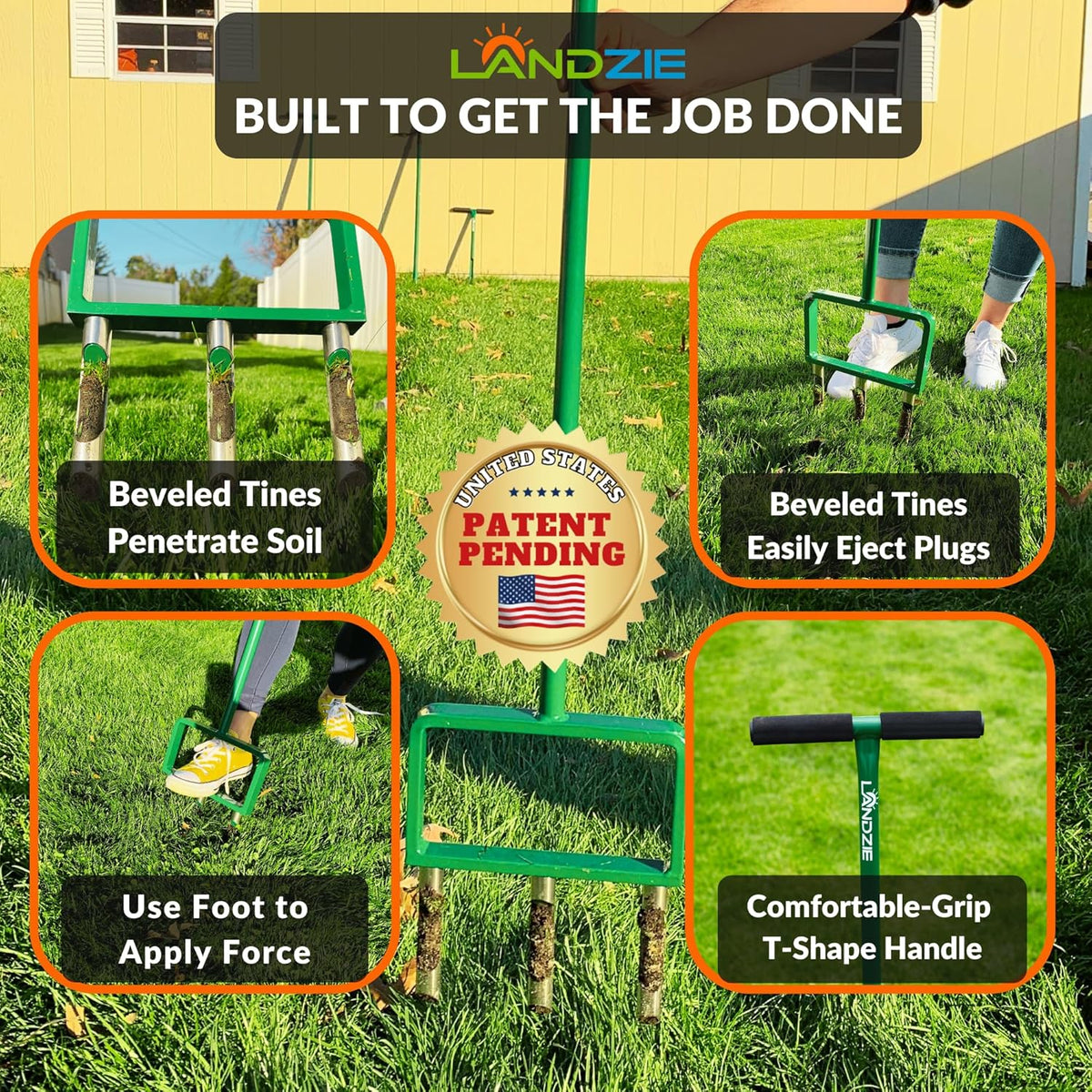 Landzie - The Original Hollow Tine Lawn Aerator Tool - 42 Inch Core Aerator and Grass Aeration Tool