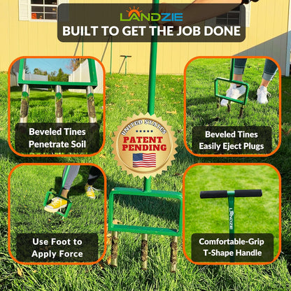 Landzie - The Original Hollow Tine Lawn Aerator Tool - 42 Inch Core Aerator and Grass Aeration Tool