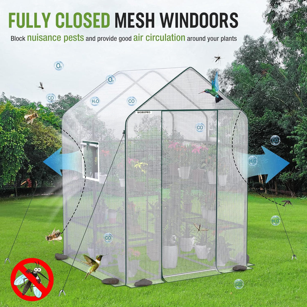 WORKPRO Greenhouse, 56” x 56” x 77” Heavy Duty Walk in Greenhouses for Outdoors with Screen