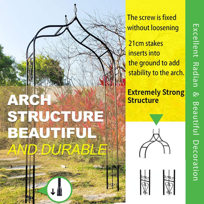 Garden Arch Trellis 14.2" L x 46.5" W x 98.4" H, Black Iron Arbor, Courtyard Arbor Trellis for