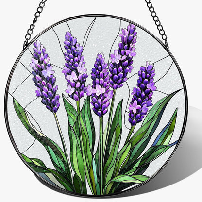 Stained Glass Window Hanging, 8 Inch Lavender Stained Glass Suncatcher, Flower Sun Catcher, Window