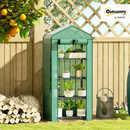 Outsunny 4 Tier Mini Greenhouse with Screen Roof, 27.6" x 19.7" x 62.2", Portable Small Greenhouse