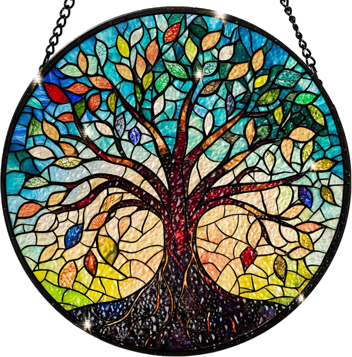 Tree of Life Stained Glass Sun Catcher - Handcrafted 7.87 Inch, Blue Sun Catcher Decoration