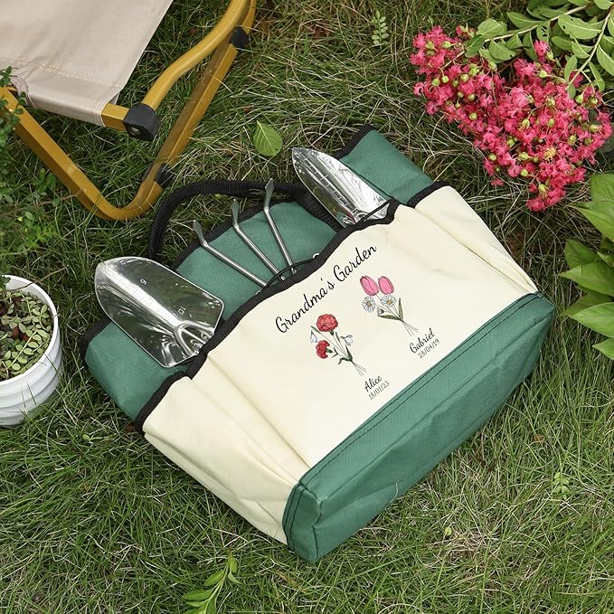Personalized Garden Tools Set for Women: Custom Text Garden Tool Bag and Garden Shovel & Transplant