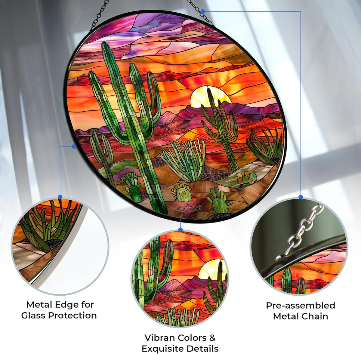 Cactus Stained Glass Suncatcher Stained Glass Window Hanging Home Decor Garden Halloween Christmas
