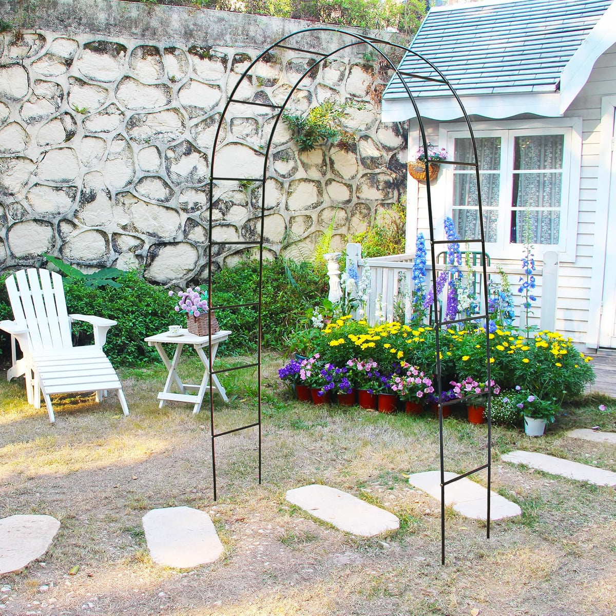 7.9 Ft H x 4.6 Ft W Green Metal Pergola Arbor for Various Climbing Plant Wedding Garden Arch Bridal