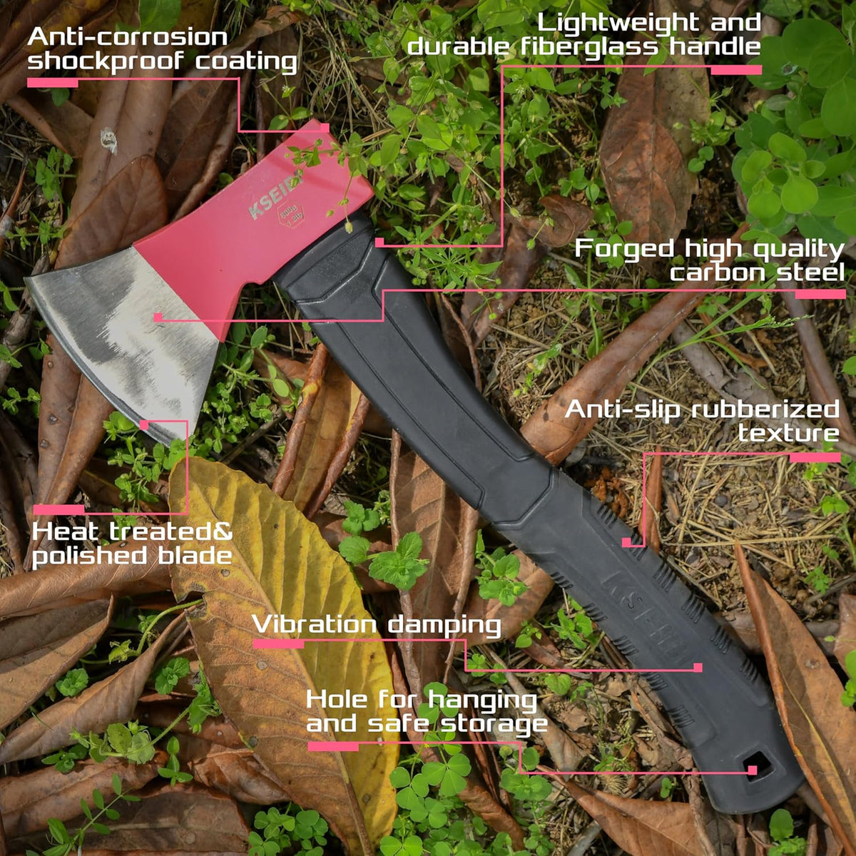 KSEIBI Hatchet with Sheath, Camping Axe for Splitting and Kindling Wood, Forged Steel Blade with