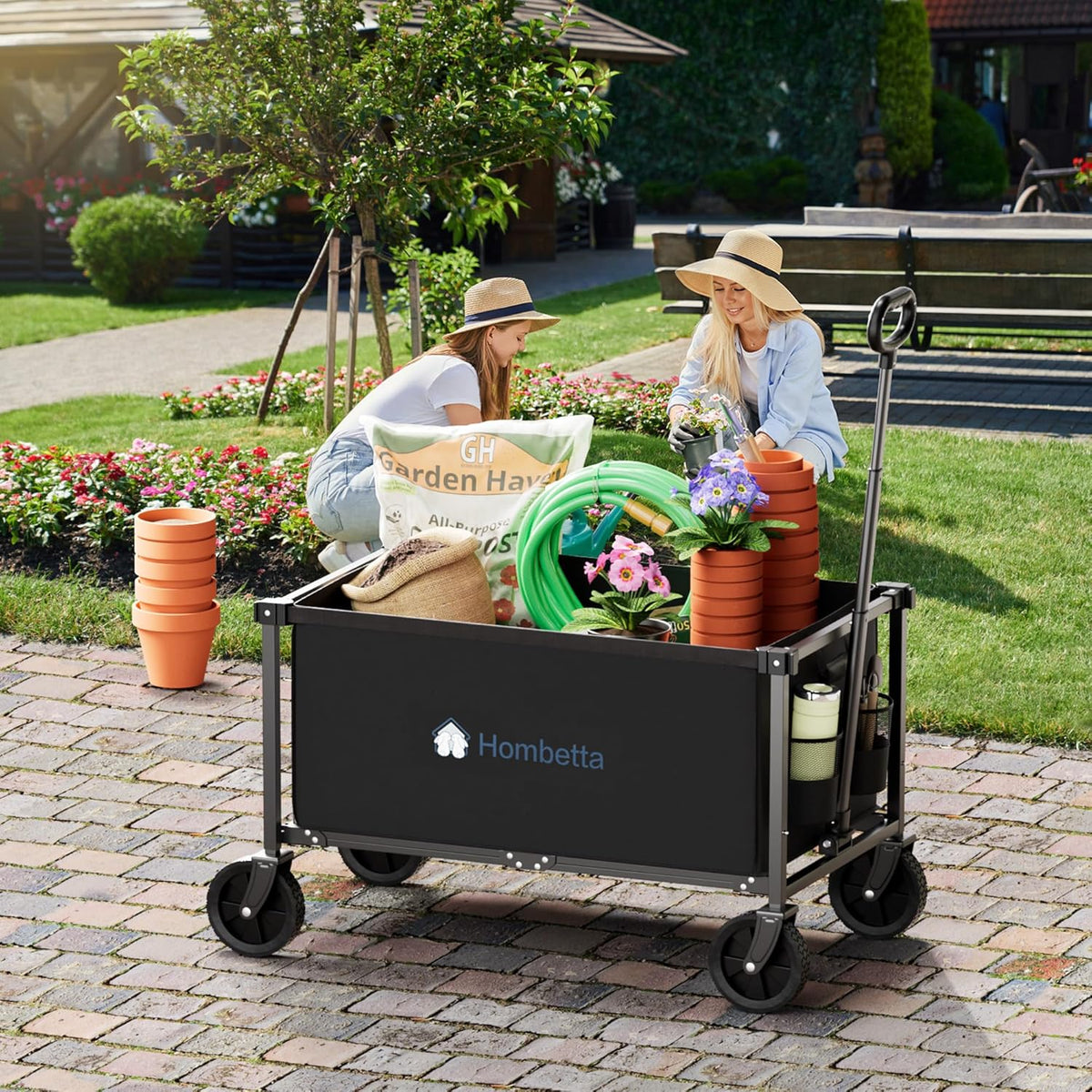 Collapsible Wagon Cart with Wheels, 150L Lightweight Foldable Utility Cart, Portable Rolling Wagon