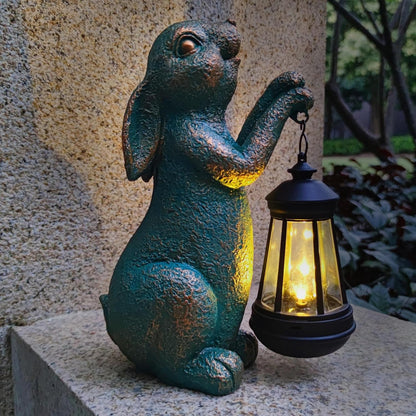 JOYBEE Garden Statues Rabbit with Solar Lantern Outdoor Decor-Rabbit Solar Figurines Lights