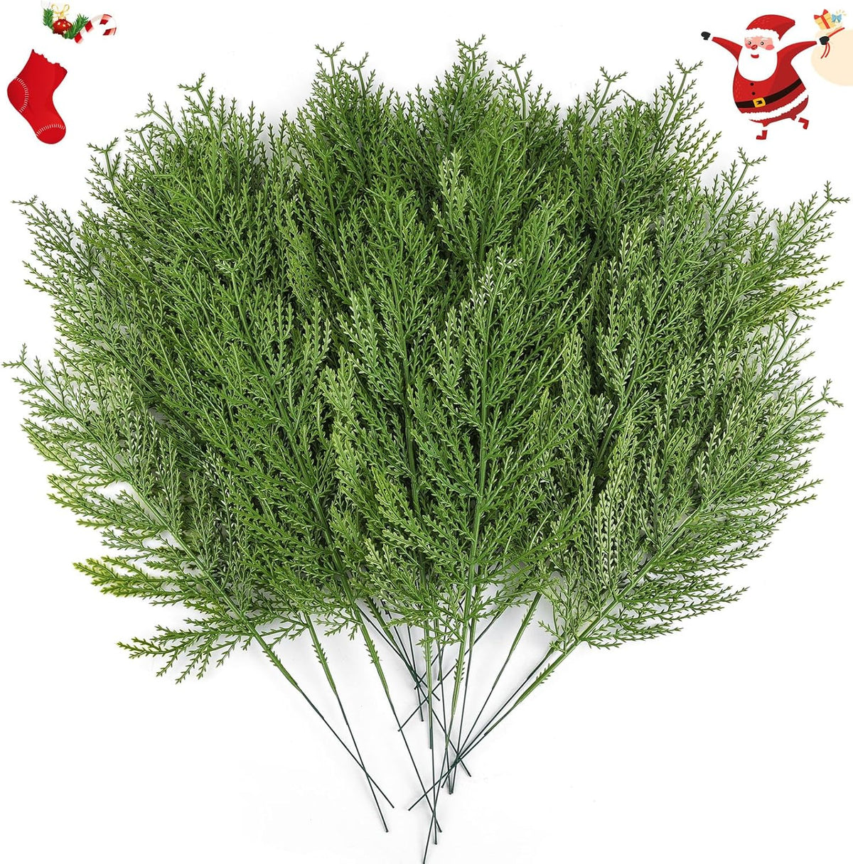 Hananona 40 Pcs Artificial Cedar Picks Faux Cedar Branches Fake Cypress Stems Plastic Pine Greenery