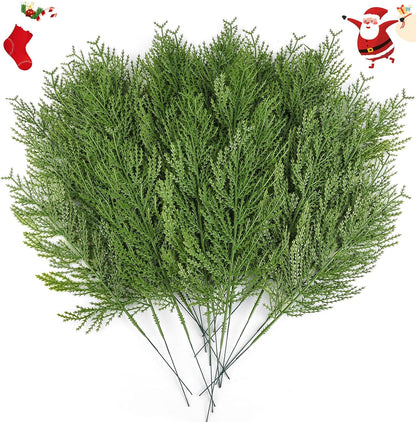 Hananona 40 Pcs Artificial Cedar Picks Faux Cedar Branches Fake Cypress Stems Plastic Pine Greenery