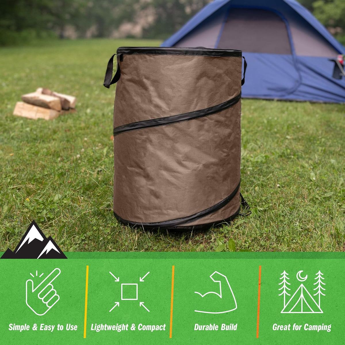 Wakeman Outdoor Trash Can - 46-Gallon Collapsible Garbage Can with 3 Stakes - Pop Up Trash Can for