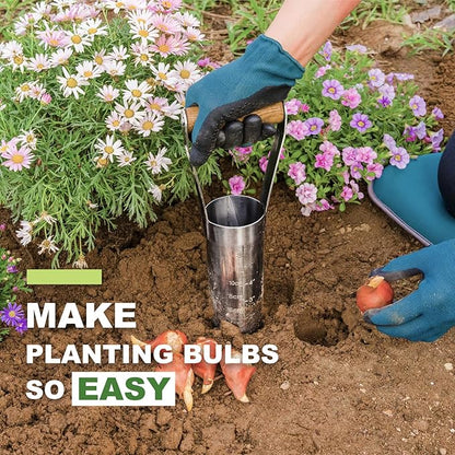 Haliaeetus Bulb Planter Tool, 6 inches Depth Mark Hand Bulb Planter, Non-Bending Stainless Steel
