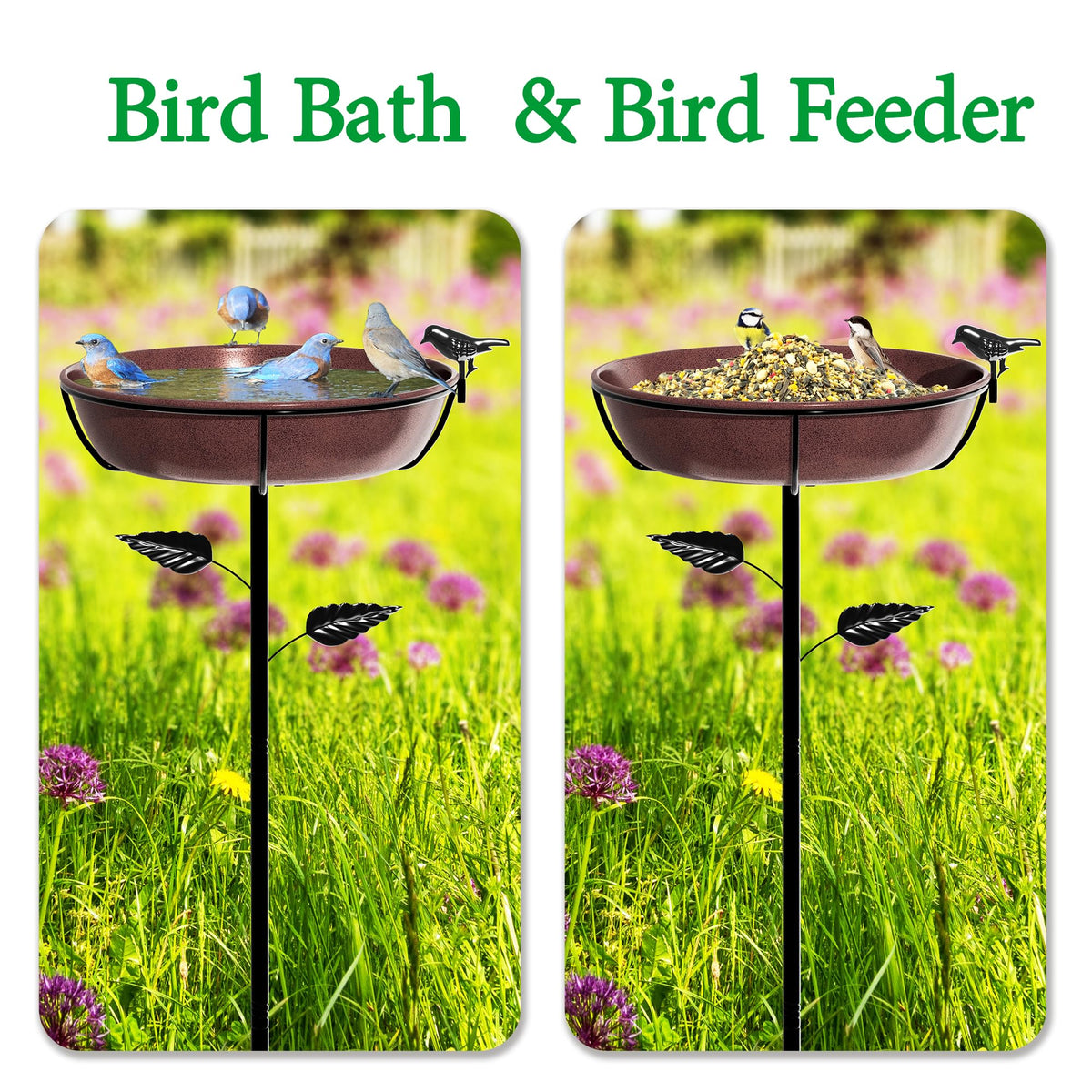 Polyjkl 3" Deep Metal Bird Bath for Outdoors 40in Tall, Removable 13" Dia Birdbath Bowl with Stable