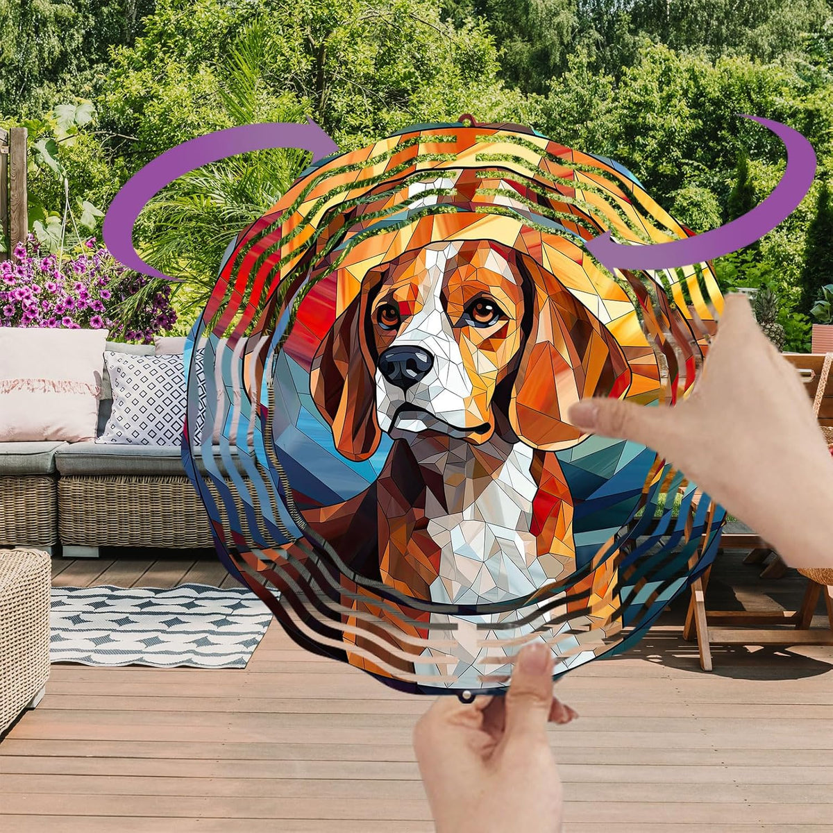 Beagle Dog Wind Spinners Outdoor Dog Memorial Gifts, 3D Metal Kinetic Hanging Garden Wind Spinner