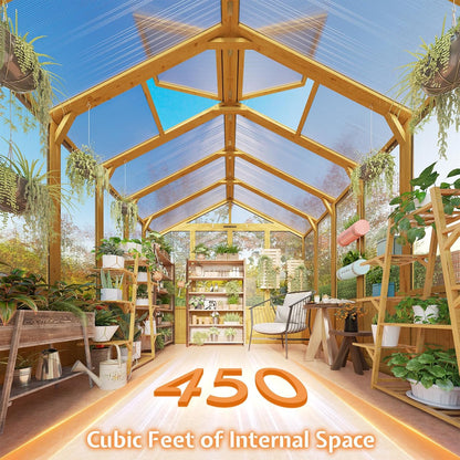 Jocisland 8x9.5x7.5 Ft Wooden Greenhouse, Pre-Assembled Solid Cedar Frame, Walk-in Design, Lockable