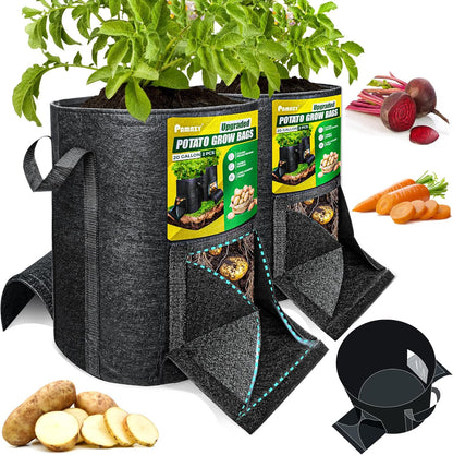 [Upgraded] 2PCS 20-Gallon Potato Grow Bags with Unique Harvest Window, Visible Window, Garden