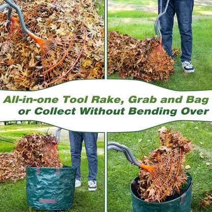 Walensee Leaf Grabber Rake with Long Steel Handle, Heavy Duty Leaf Picker Upper & Garden Claw