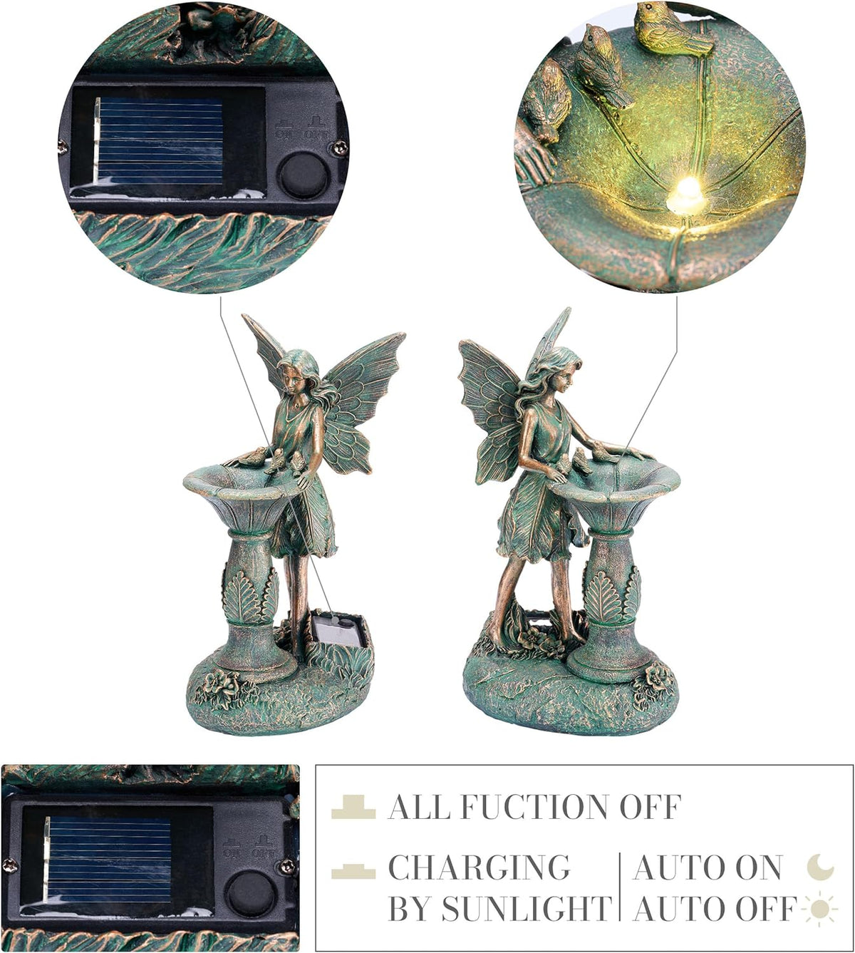 TERESA'S COLLECTIONS Fairy Garden Statues with Solar Outdoor Light for Outdoor Decor, Bronze Fairy