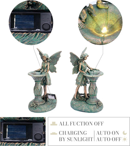 TERESA'S COLLECTIONS Fairy Garden Statues with Solar Outdoor Light for Outdoor Decor, Bronze Fairy