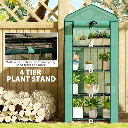 Outsunny 4 Tier Mini Greenhouse with Screen Roof, 27.6" x 19.7" x 62.2", Portable Small Greenhouse