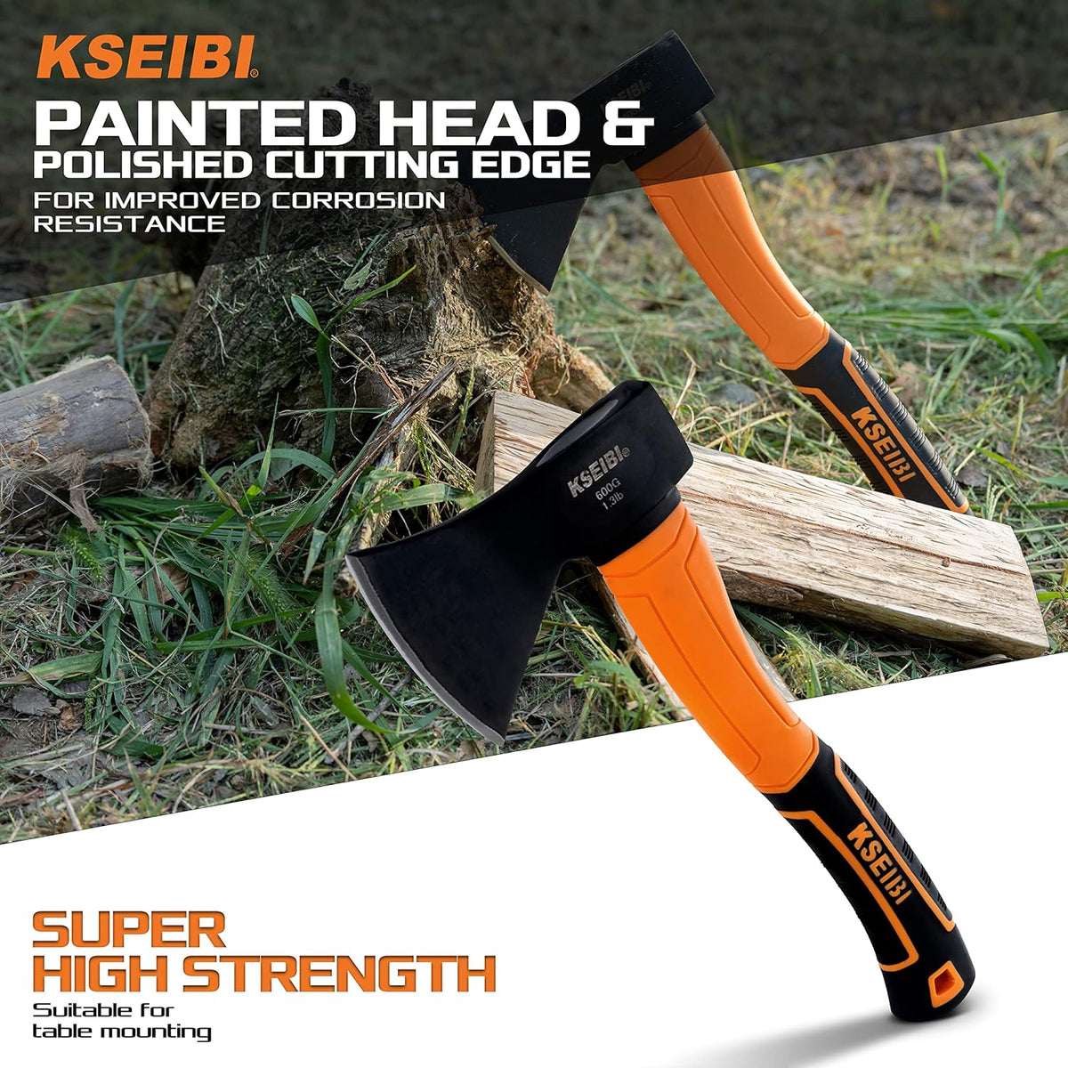 KSEIBI Wood Axe, Small Outdoor Camp Hatchet for Splitting and Kindling Wood, Forged Steel Blade