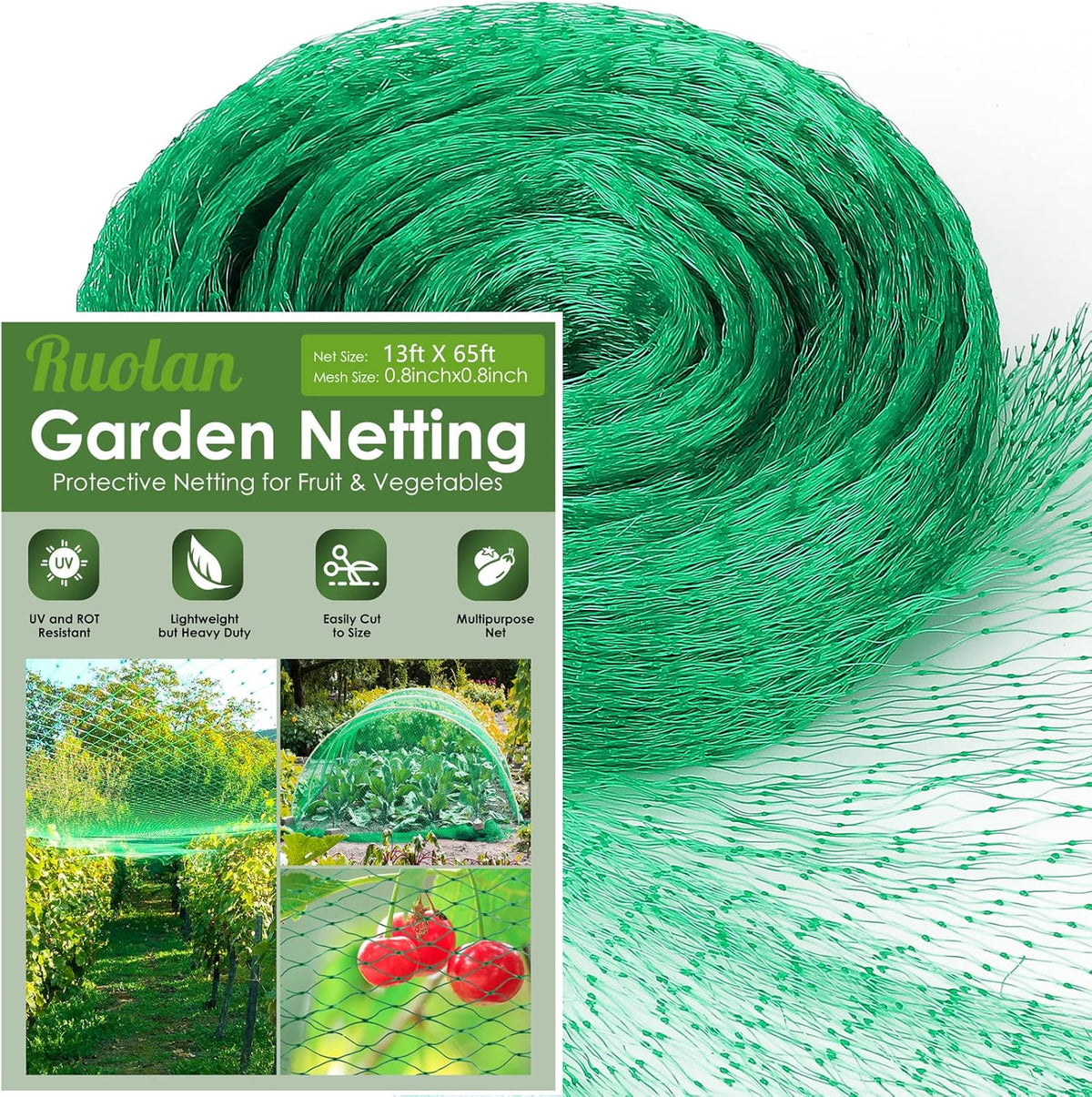 13X65Ft Bird Netting for Garden Protect Vegetable Plants and Fruit Trees,Plastic Trellis Netting