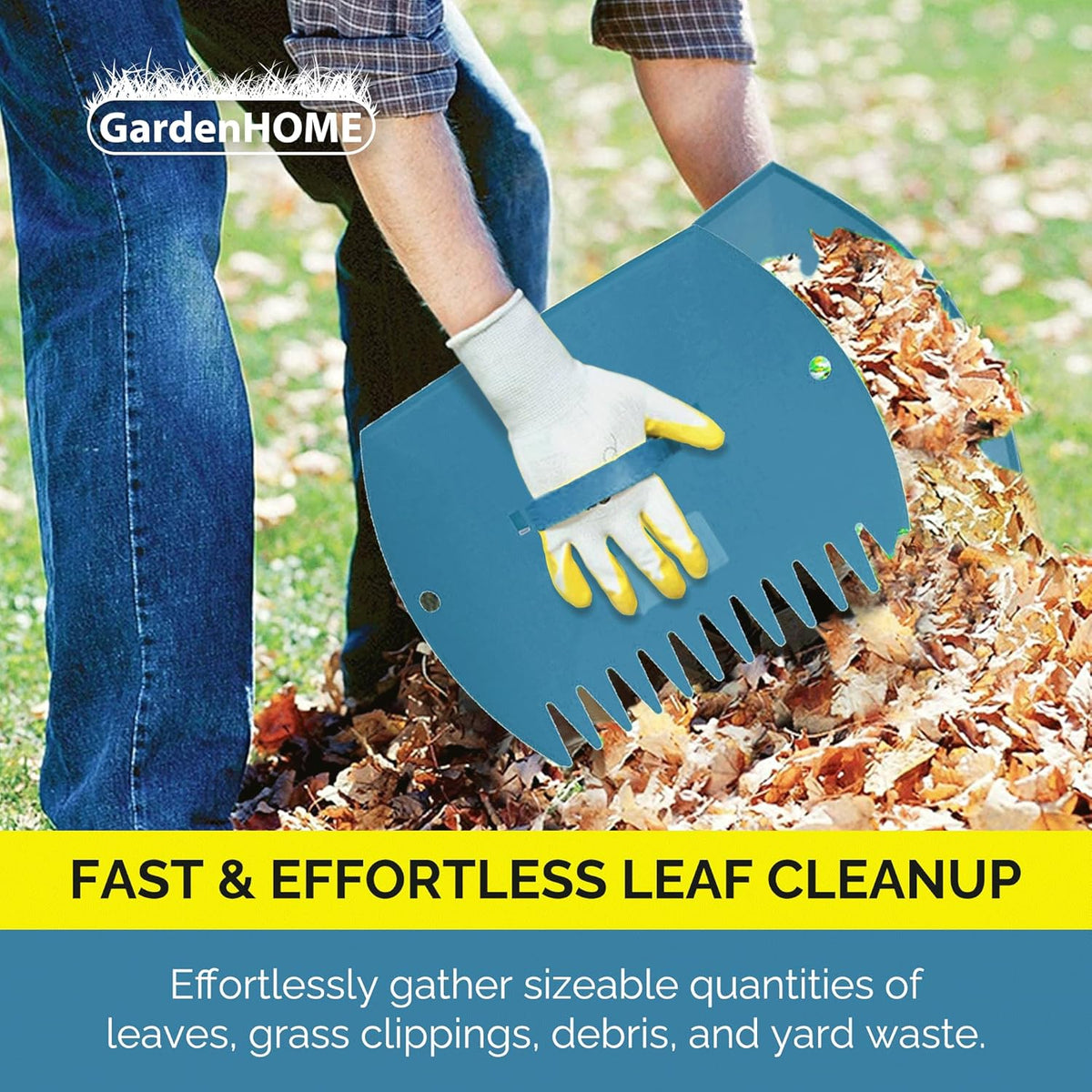 GardenHOME Leaf Scoops Hand Rakes, Large Leaf Grabbers for Yard Work and Garden Use, Clear and