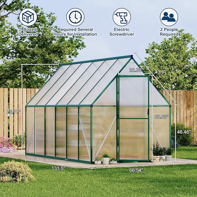 6'X11' Aluminum-Framed Polycarbonate Greenhouse, Heavy Duty Polycarbonate Greenhouse with Quick