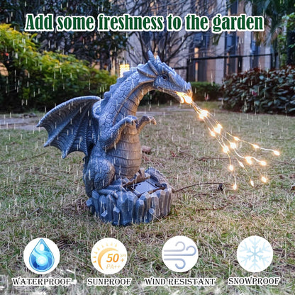 Dragon Solar Garden Statues Outdoor Decoration with LED Light Strings,Dragon Figurine Solar Lights