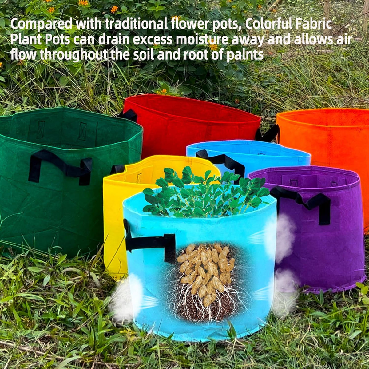 5-Gallon Fabric Grow Bags (7 Pack of Mix Colors) with Handles for Potato Tomato Flower and