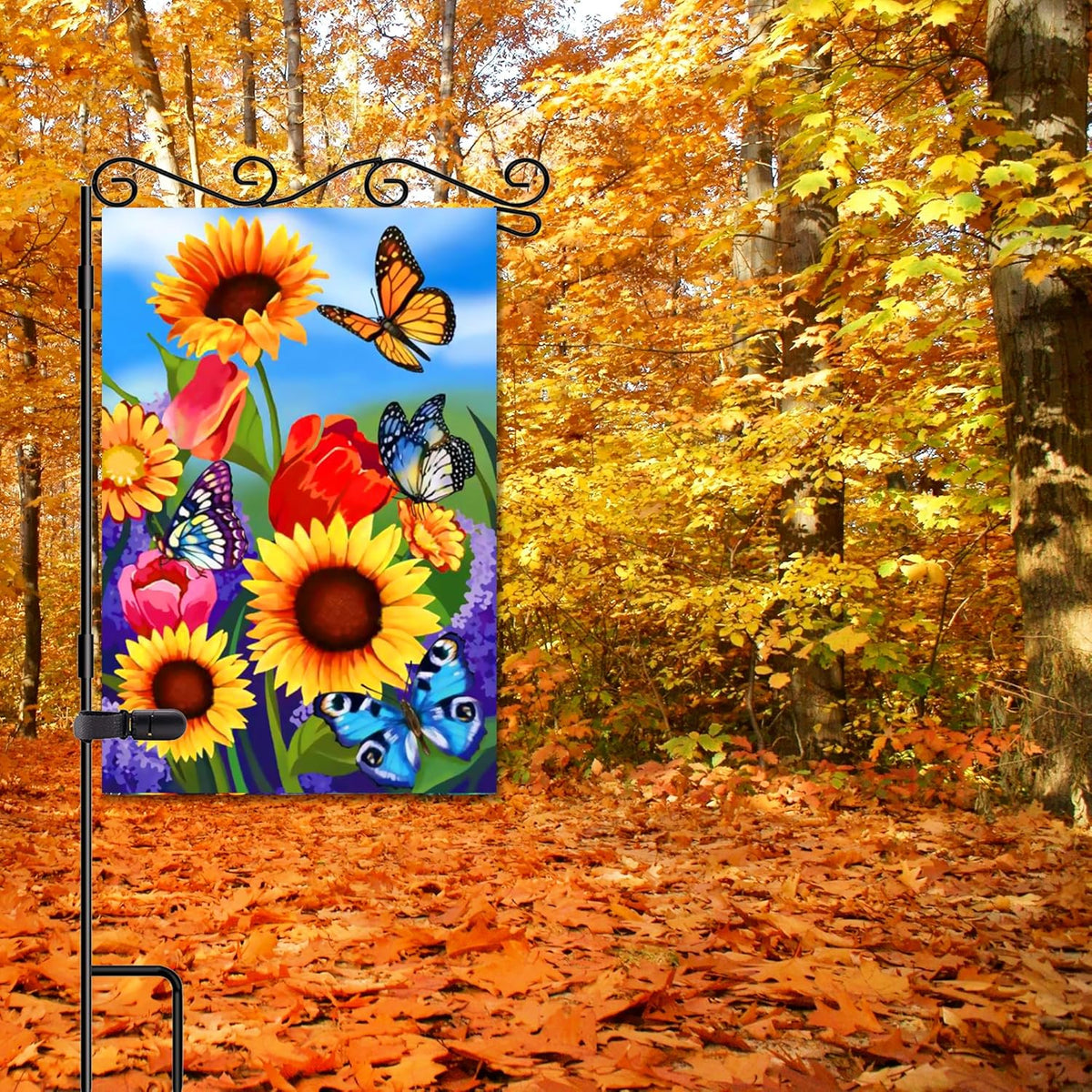 large Garden Flag 28x40 Double Sided sunflower flag, monarch Butterfly Floral Flower Welcome Garden