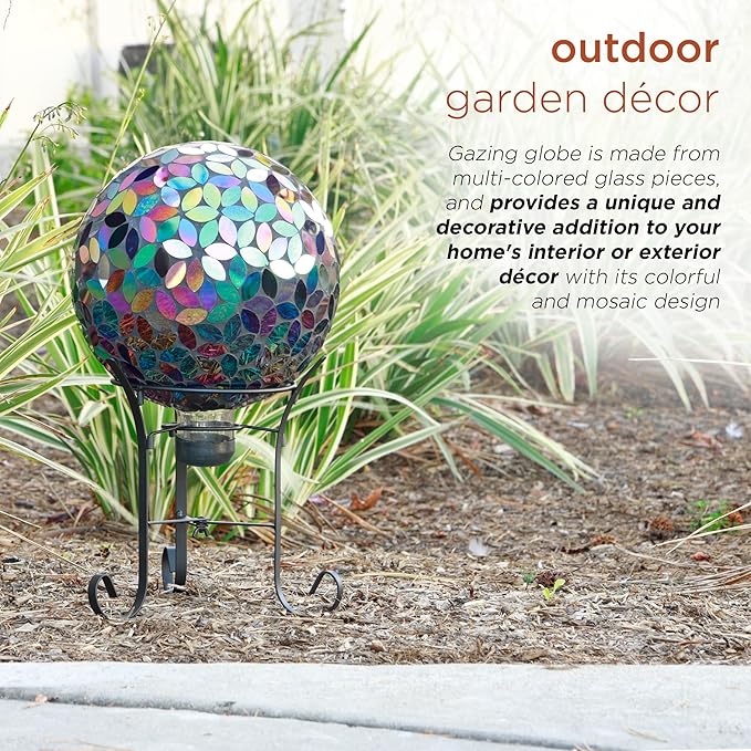 Alpine Corporation 10" Diameter Indoor/Outdoor Glass Mosaic Gazing Globe Yard Decoration, Purple
