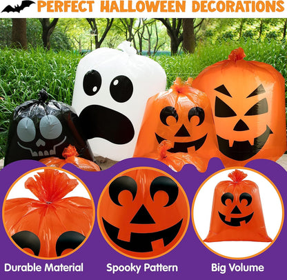 JOYIN 6 Pcs Halloween Leaf Bags, Pumpkin Leaf Lawn Bags for Yard Fall Outdoor Decorations, Plastic