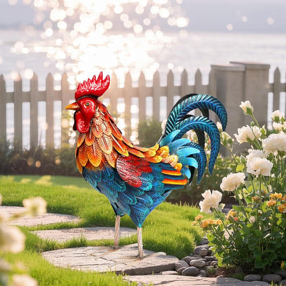 Shorayn Metal Rooster Statues Outdoor Garden Decor Metal Chicken Sculptures & Statues Chicken