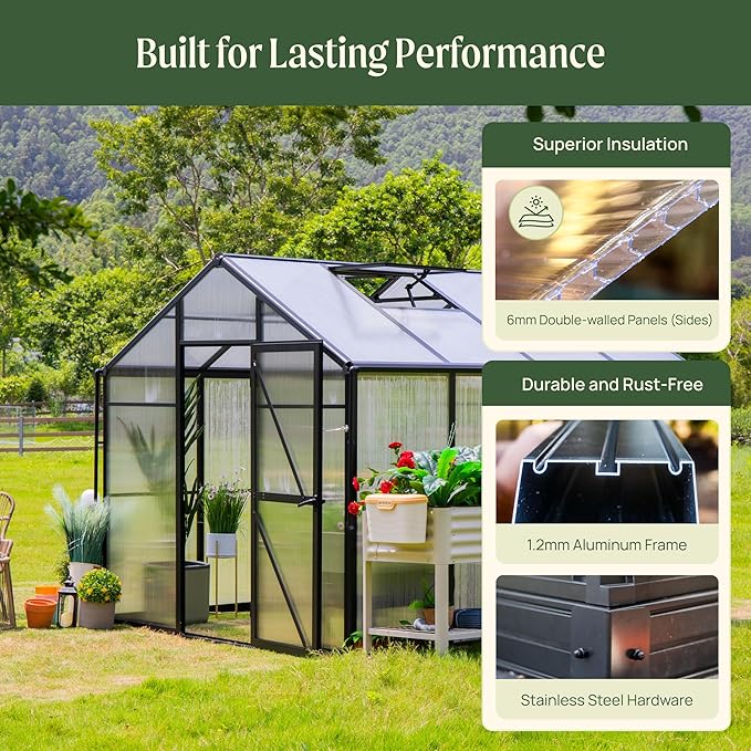 Vego Garden Junior Victorian Greenhouse 8ft – Durable Aluminum Frame with Polycarbonate Panels