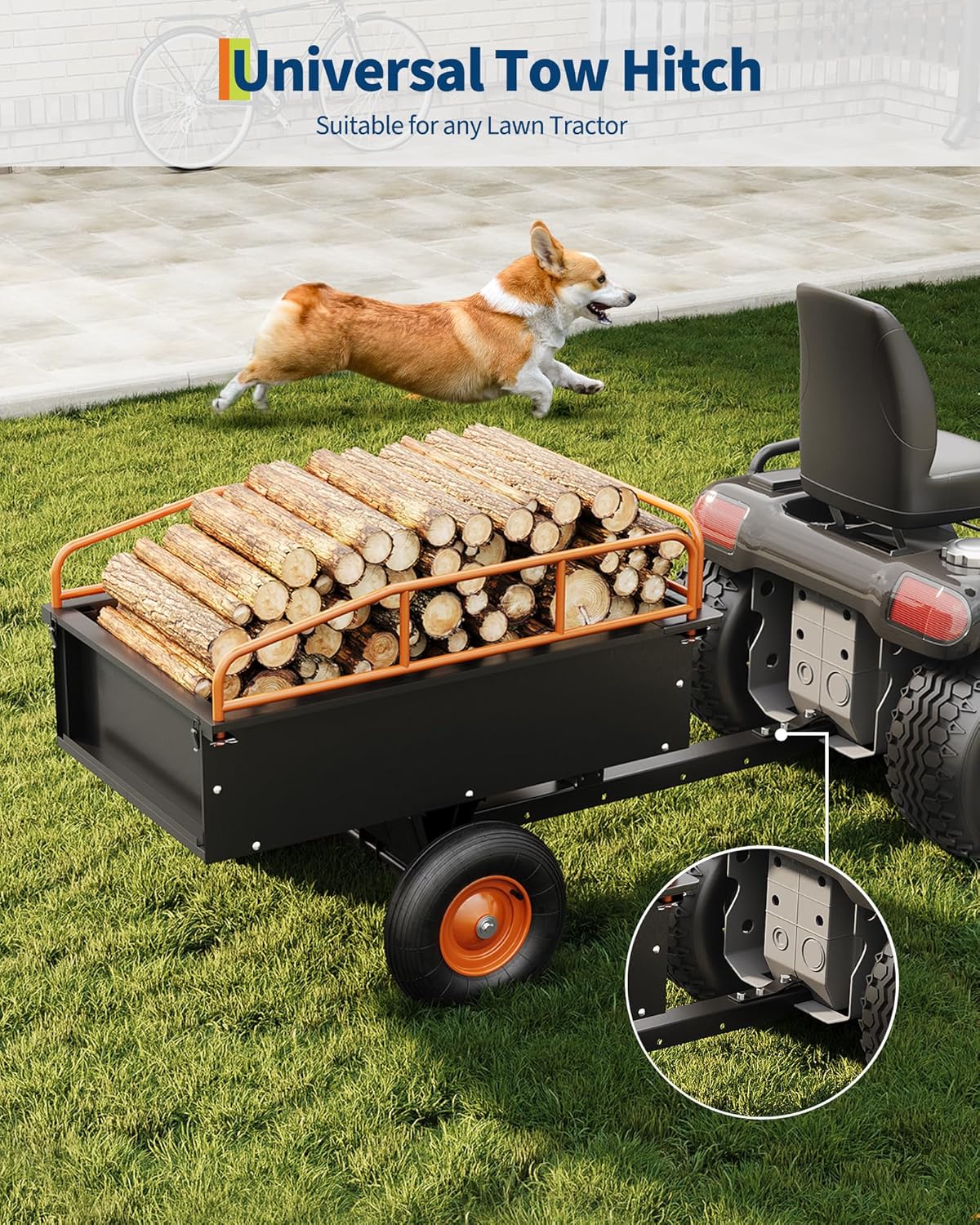 GarveeLife Heavy Duty ATV Trailer Steel Dump Cart, 750 LBS 15 Cubic Feet, Garden Utility with