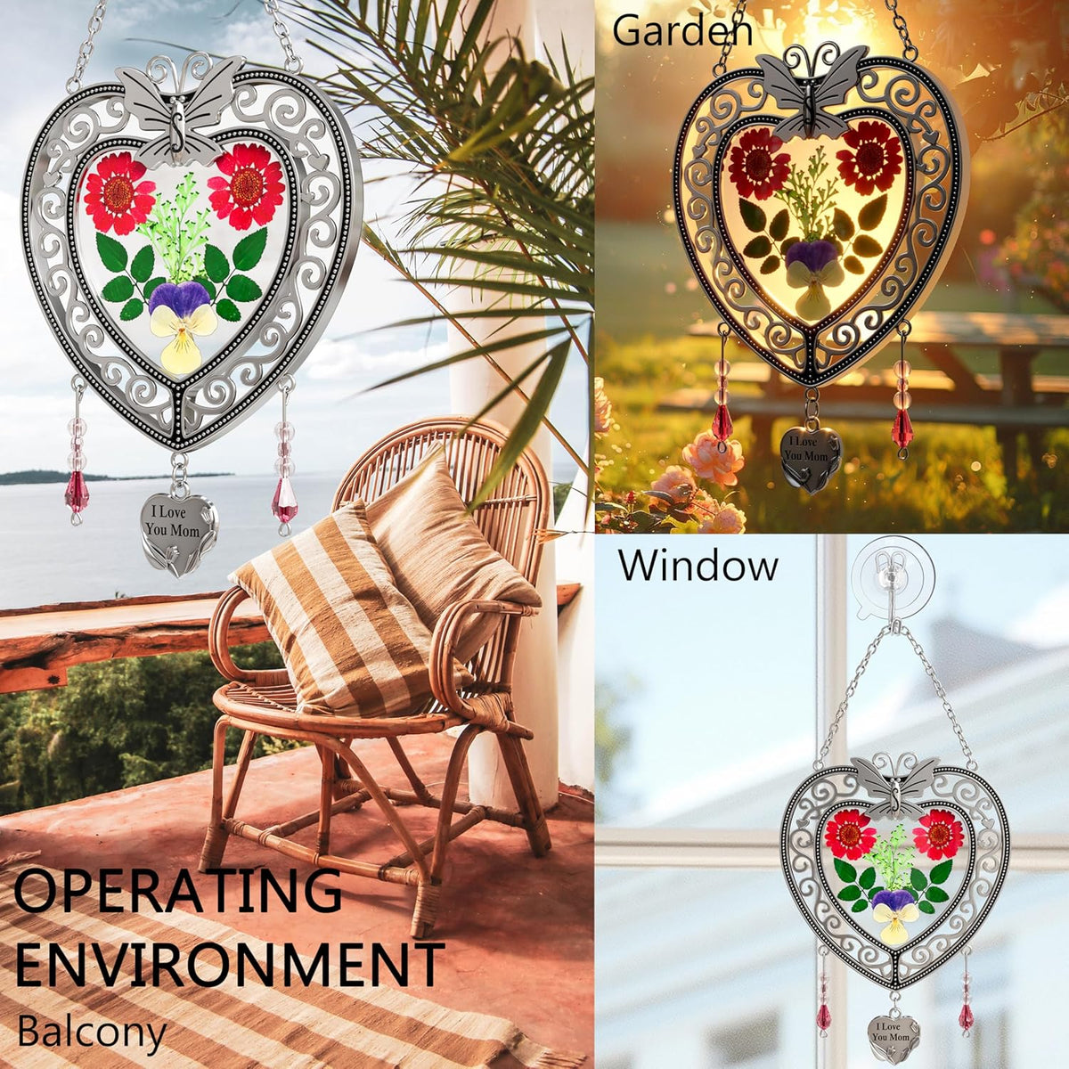 KY&BOSAM Heart Suncatcher-Stained Glass Panles I Love You Mom Sun catchers Hangings for Windows