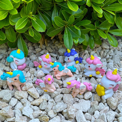 Mood Lab Miniature Unicorn Figurines Set - Funny Mini Statue Kit of 9 pcs - Unicorn Fairy Garden