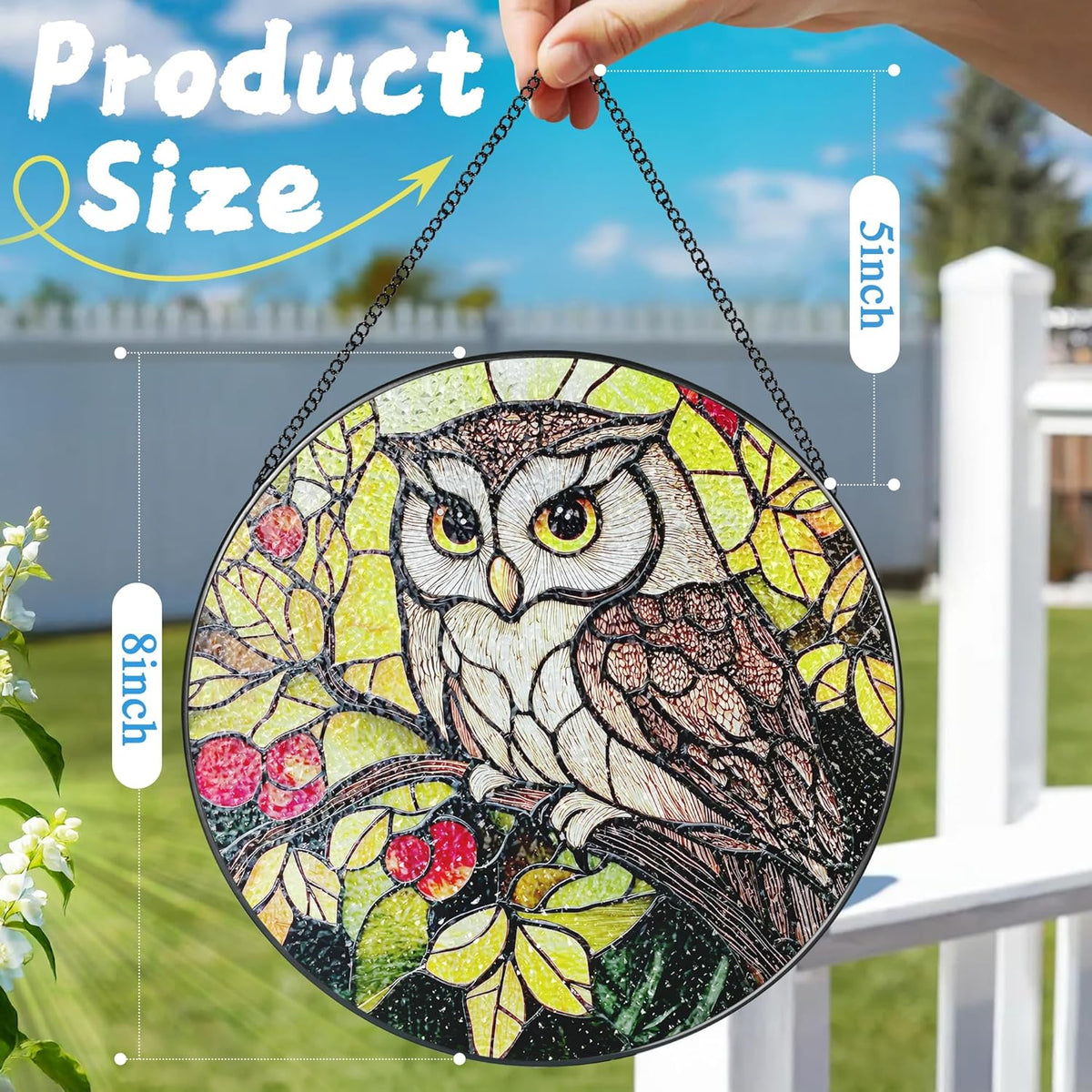 Stained Glass Window Hanging, 8 Inch Owl Suncatcher Stained Glass Ornament, Suncatchers for Windows